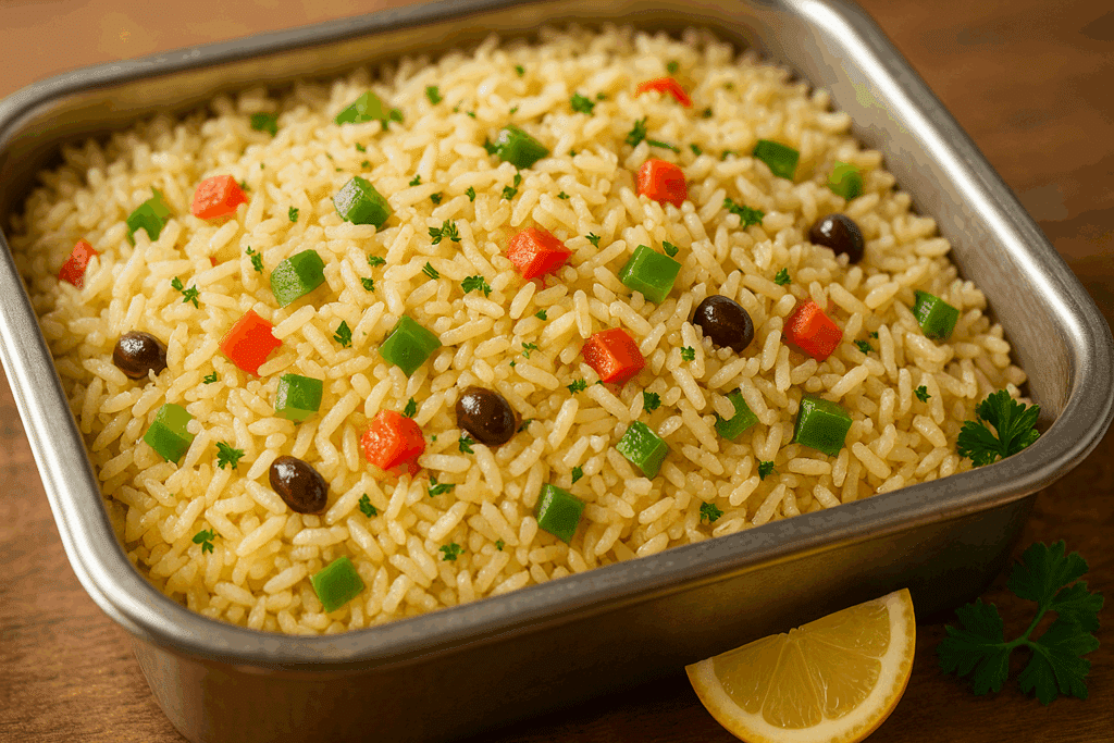 Greek Rice With peppers, onions, butter, and seasonings