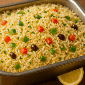Greek Rice With peppers, onions, butter, and seasonings