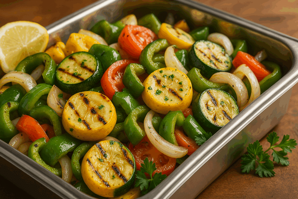 Mixed Vegetables Marinated and grilled zucchini, squash, green peppers, and onions.